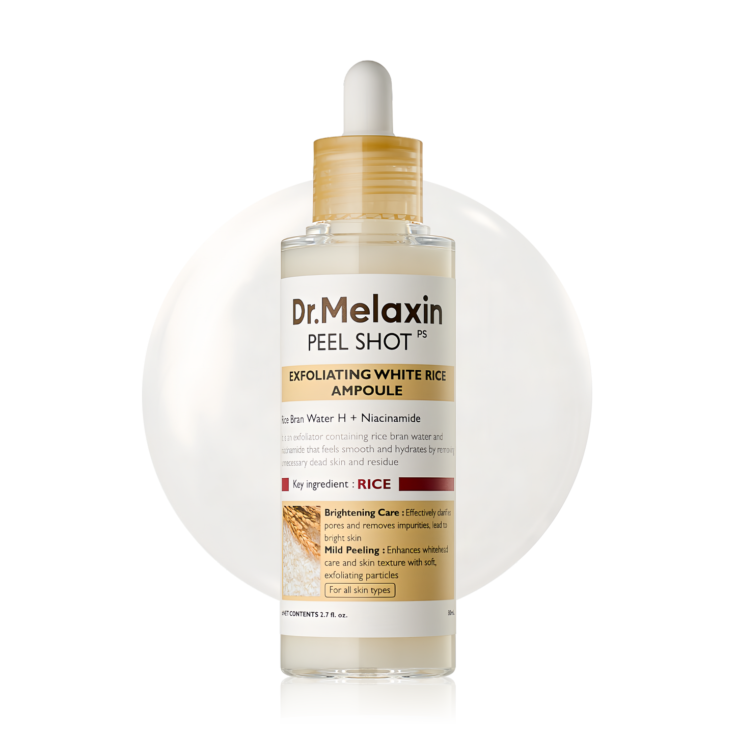 Dr.Melaxin White Rice Exfoliating Ampoule, Gentle Brightening Serum with Hyaluronic Acid