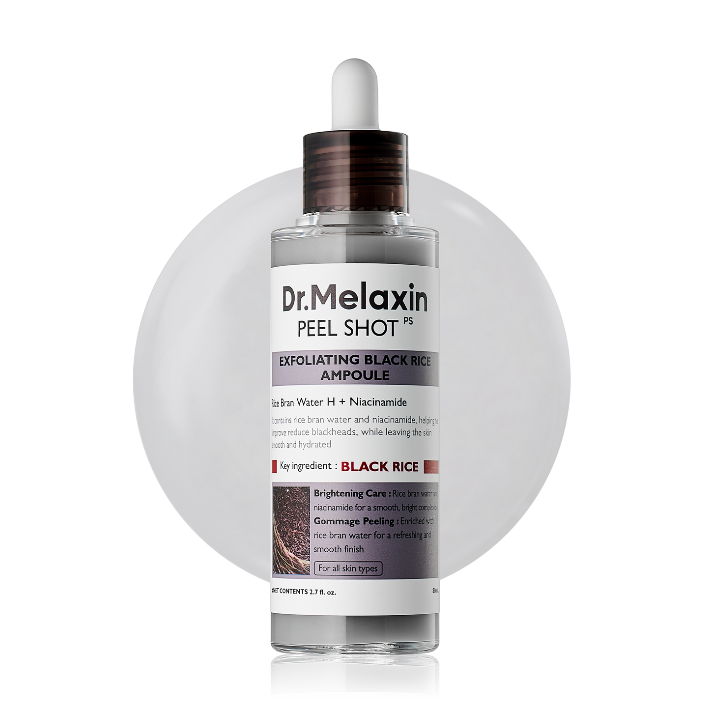 Dr.Melaxin Black Rice Exfoliating Ampoule, Pore & Blackhead Care Serum with AHA BHA
