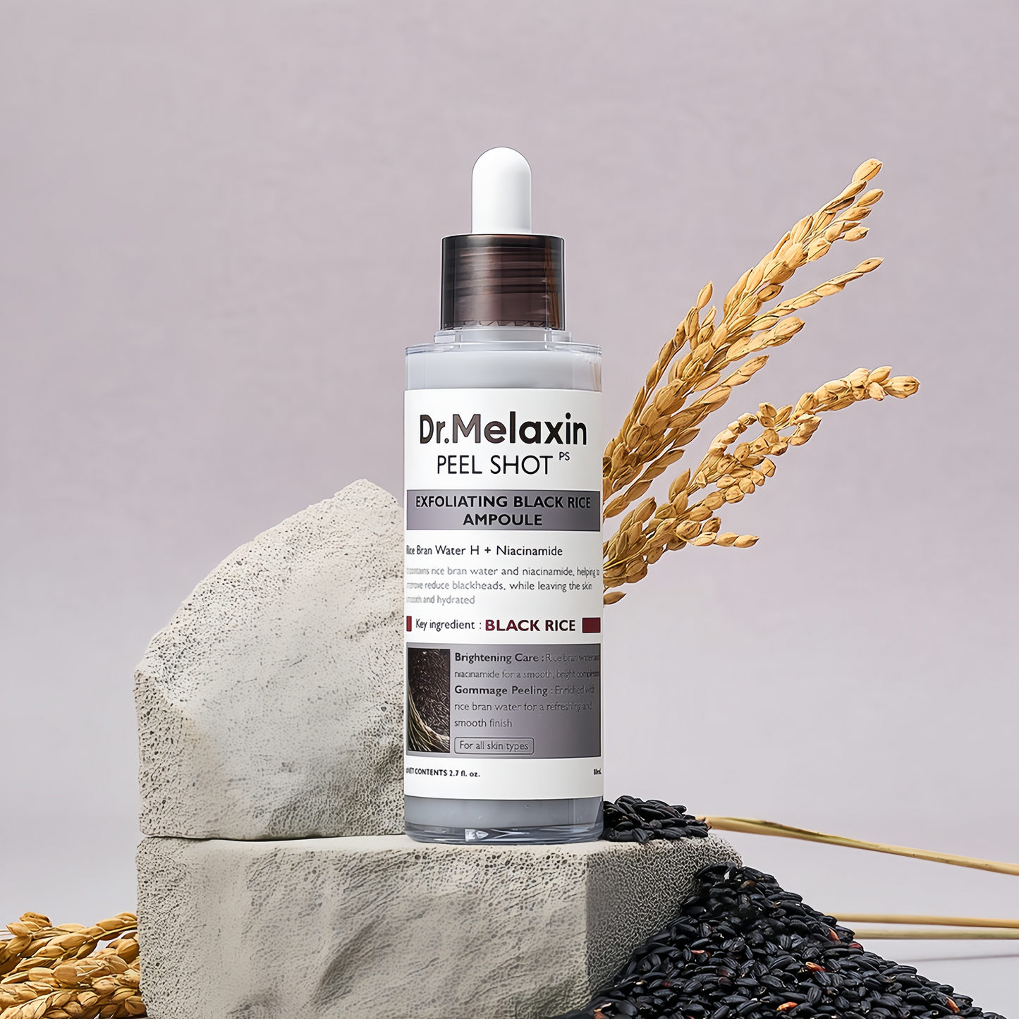 Dr.Melaxin Black Rice Exfoliating Ampoule, Pore & Blackhead Care Serum with AHA BHA