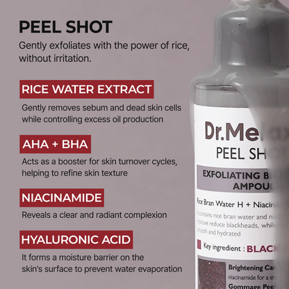 Dr.Melaxin Black Rice Exfoliating Ampoule, Pore & Blackhead Care Serum with AHA BHA