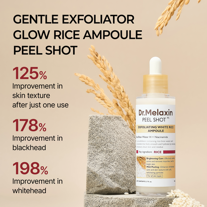 Dr.Melaxin White Rice Exfoliating Ampoule, Gentle Brightening Serum with Hyaluronic Acid